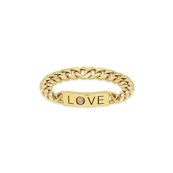 Diamond LOVE ID Bar Small Curb Chain Ring - 1